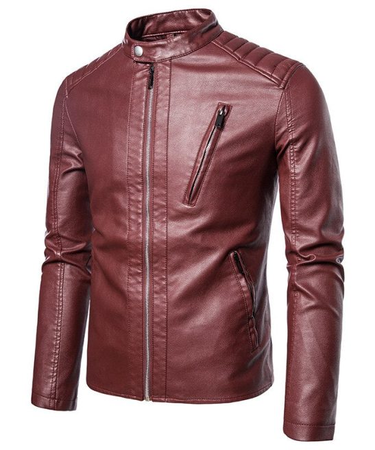 Slim Fit Stand Collar Leather Jackets