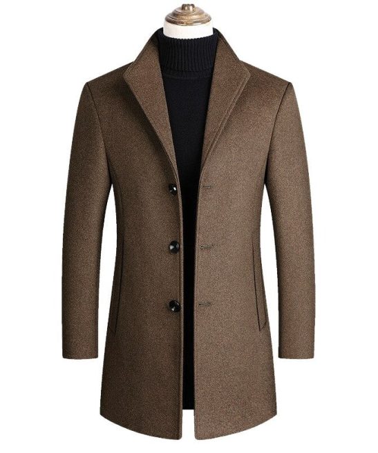 Men's Solid Turn Down Collar Coat