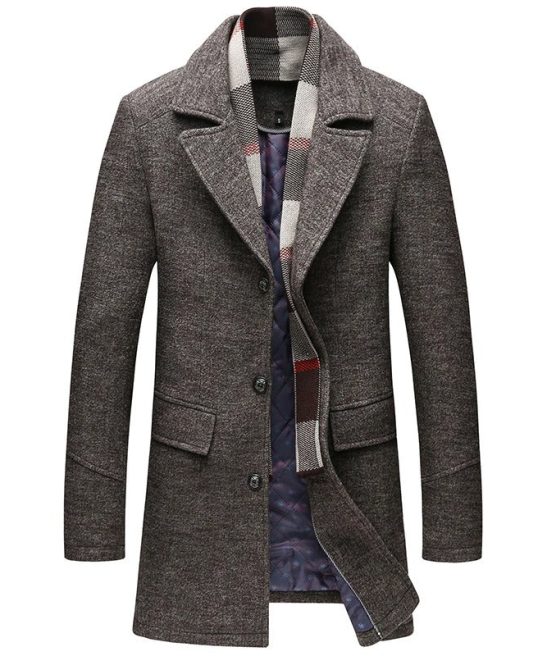 Men's Plain With Scarf Coat