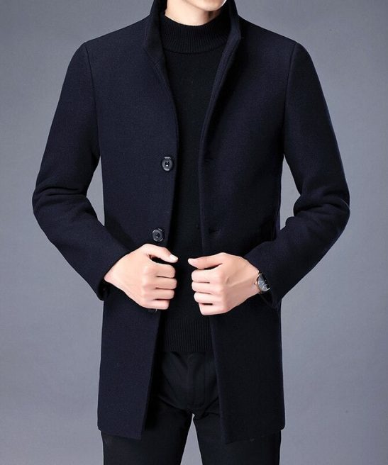 Men's Solid Stand Collar Slim Fit Coat