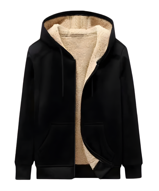 Thick Plush Zip Up Fleece Lined Hooded Jacket For Men