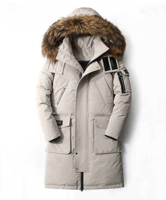 Men's Warm Hooded Fur Down Jacket