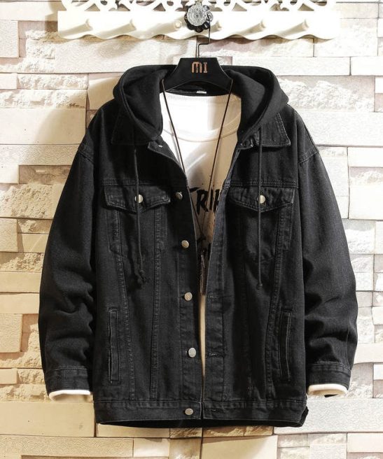 Men's Solid Hooded Denim Jacket